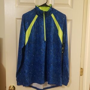 Xersion Blue Active Wear Top With Neon Yellow Accents. NWT, Size Large